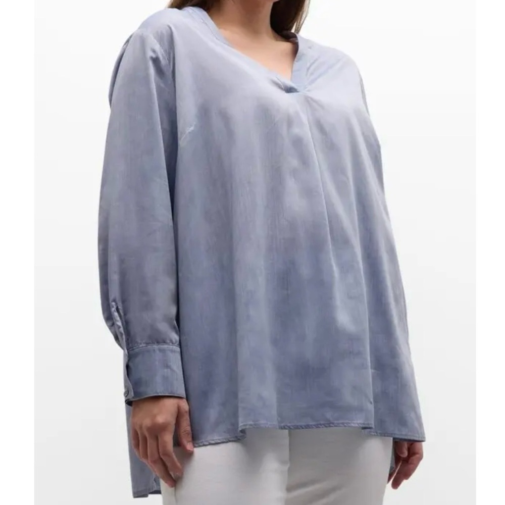 NWT Harshman Cassian Pleated High-Low Popover Blouse Ice Blue Medium Lightweight